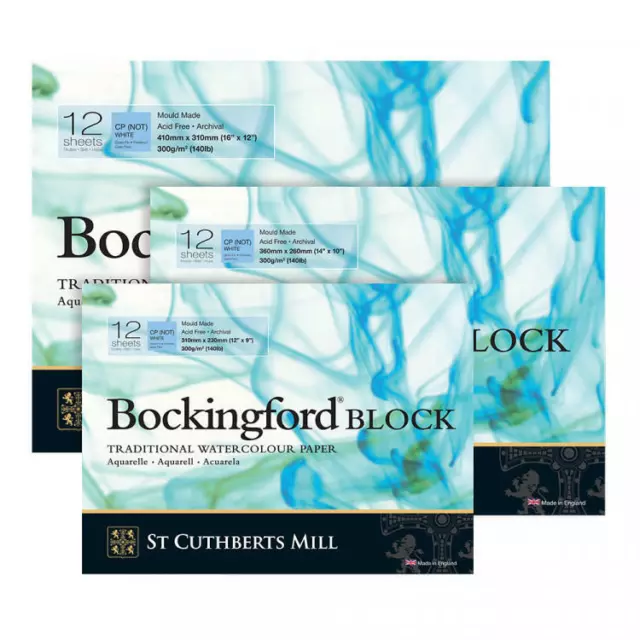 Bockingford Watercolour Paper Block - 12 Sheets 300g - Cold Pressed/NOT - CHOOSE