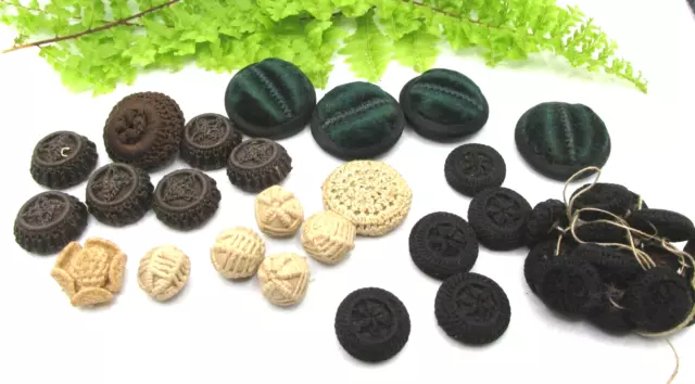 Lovely Lot Of Antique Fabric / Cloth Buttons ~ Some Crochet C29