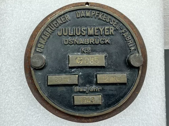 Gussschild, Dampfkessel-Fabrik, Julius Meyer, Baujahr 1943, guter Zustand