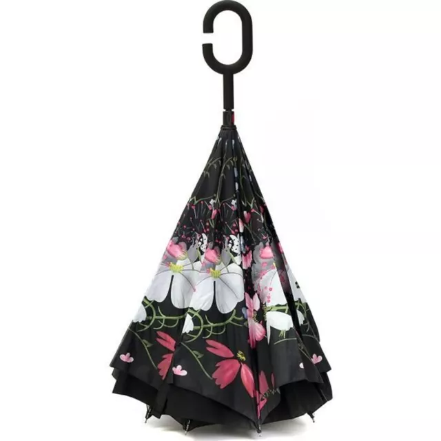 Parapluie Inversé Pliant Fleurs Anse C Anti UV anti retournement automatique 2