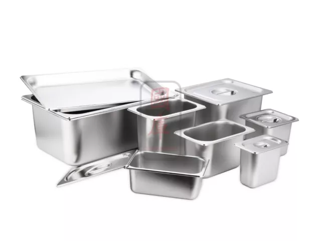 1/4 Stainless Steel Brain Marie Gastronorm GN Steam Tray Pan Lid Container Food