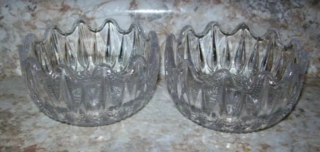 2 Vtg Diamond Cut Starburst Clear CRYSTAL Glass Salad/FRUIT Bowls 4.5" , 3" tall