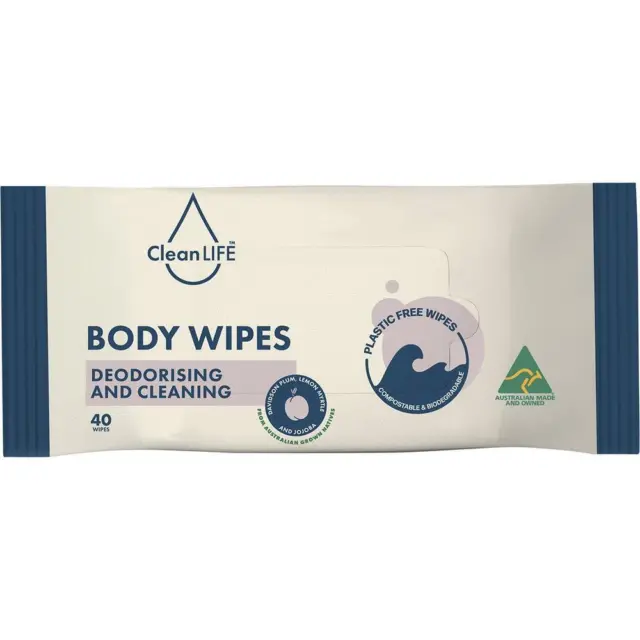 CleanLIFE Body Plastic Free Wipes Deodorising and Cleaning, 40's