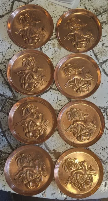 8 Copper/brass? Molds/Coasters Vintage