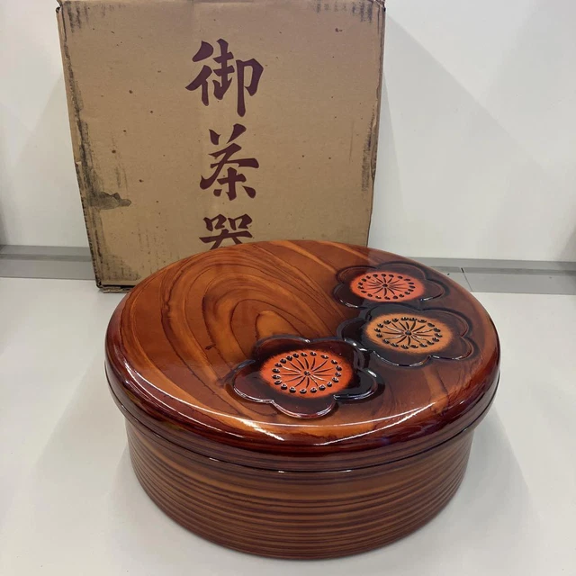 Aizu Lacquerware, Lacquer Ware, Wooden Grain, Ume Flower, Tea Chest, Deep Shape,