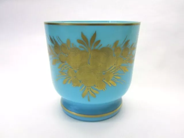 Opalglas Opalin-Milch-Glas Vase Pflanztopf Übertopf Golddekor Frankreich 19.JH