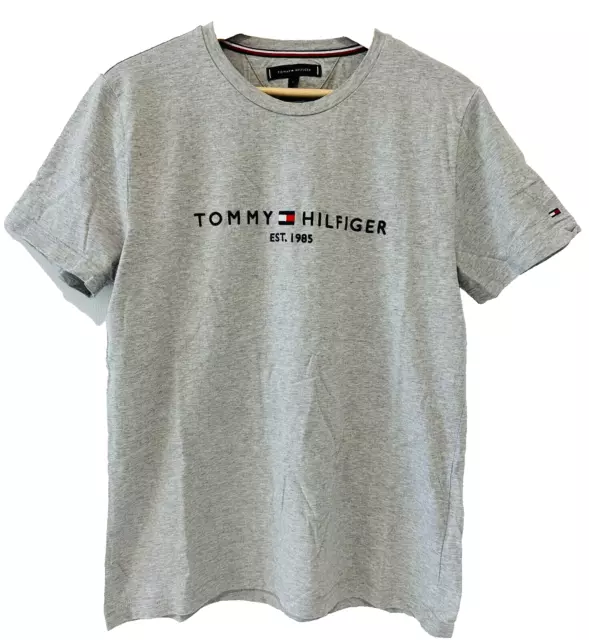 Tommy Hilfiger T Shirt Grey Size L Large Basic Casual Tee Crew Adult Mens Logo