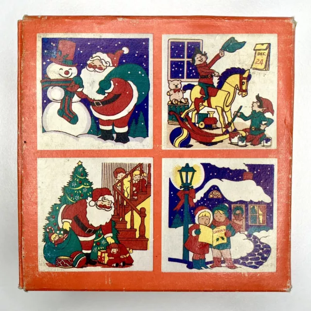Vintage Ceramic Christmas Holiday Coasters Tile Trivets w/Box