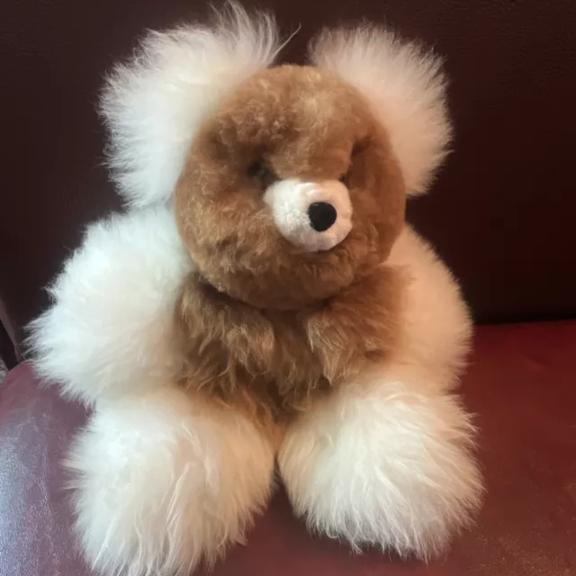 Alpaca Cream and Brown Fur Teddy Bear Toy Soft 14” Plush Stuffed Animal