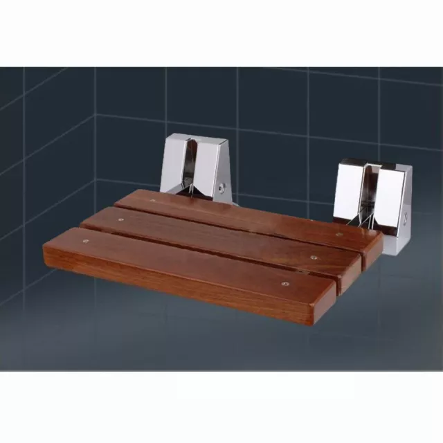 Folding Shower Seat Wooden Wall Mounted Bench Bathroom Stool - Teak Wood