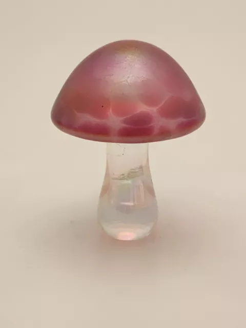 John Ditchfield Iridescent Pink Crackle Glass Mushroom Paperweight