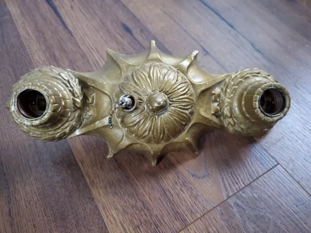 Antique 1920s Art Deco Cast Iron 2 Light Chandelier Ceiling Light Fixture