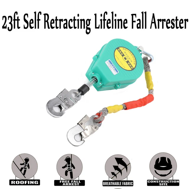 23FT SELF RETRACTING Lifeline Fall Arrester Fall Protection Alloy Steel