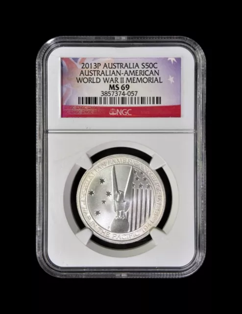AUSTRALIA. 2013, 50 Cents, Silver - NGC MS69 - Australian-American WWII Memorial 2