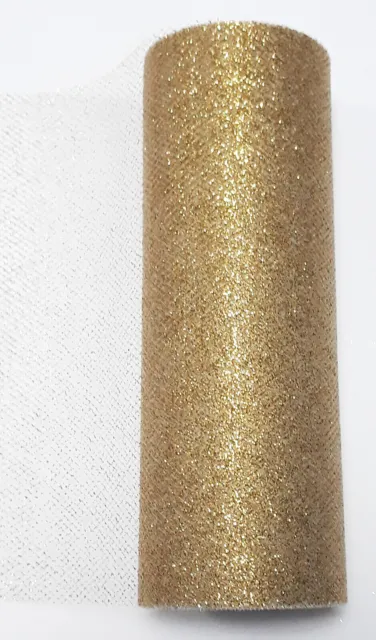 9M/15cm breit Tüllband Gold Glitter (1,48€/m²) Netzband Weihnachtsdeko basteln