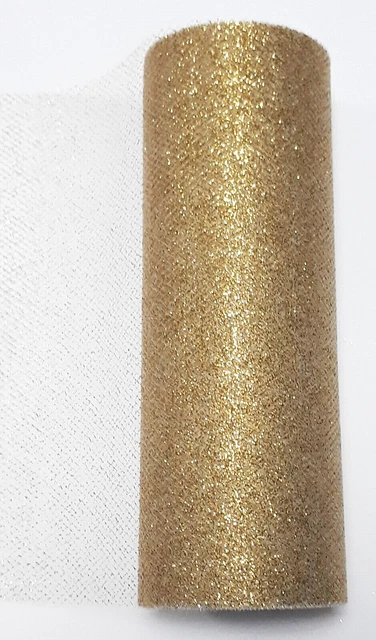 9M/15cm breit Tüllband Gold Glitter (1,48€/m²) Netzband Weihnachtsdeko basteln
