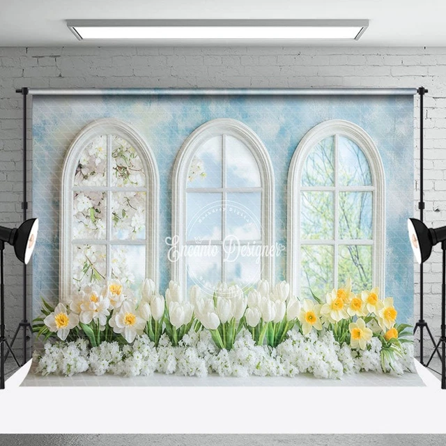 Aperturee Spring Color Floral Window Wedding Room Set Backdrop
