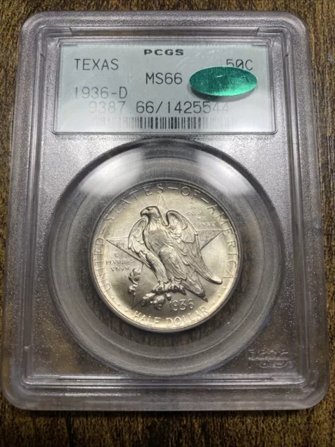 (A40) OGH 1936-D PCGS MS66 GREEN CAC Texas Silver Commemorative Half Dollar 50c