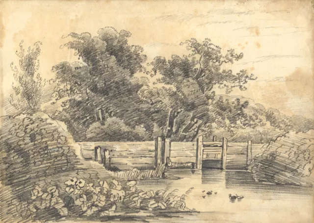 Henry William Burgess, Old Wooden Sluice Gate – c.1830s graphite drawing