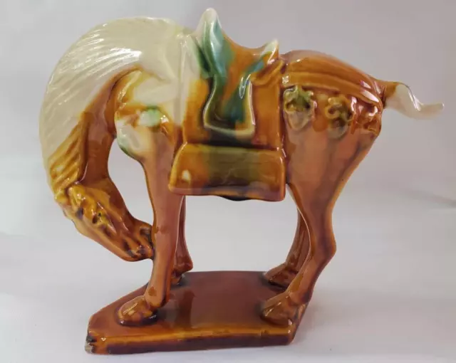 Vtg.  Chinese Tang Dynasty Style Imperial Sancai Tri-Glaze War Horse figurine
