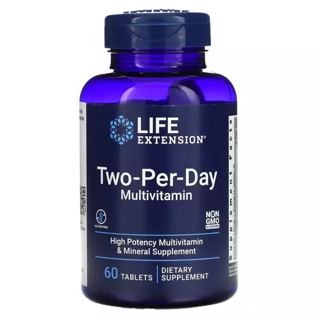 LIFE EXTENSION TWOPERDAY Multivitamin 60 Tablets, high potency, exp