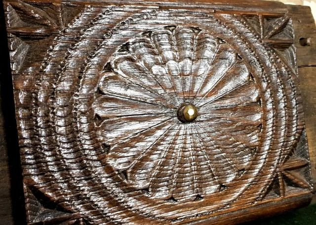 18th Flower rosette wood carving panel Antique french architectural salvage