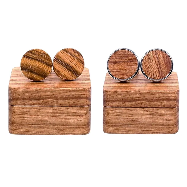 Gemelos redondos de madera rústica con organizador caja eslabones puños hermosos para boda