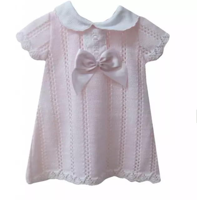 Baby Girl Spanish Knitted Dress Pink Lace & Bow Summer Dress Girls 0-9 Months