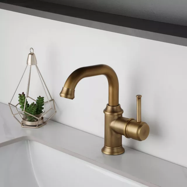 Bathroom Faucet Antique Brass 1 Handle/Holes Basin Deck Mounted Mixer Tap