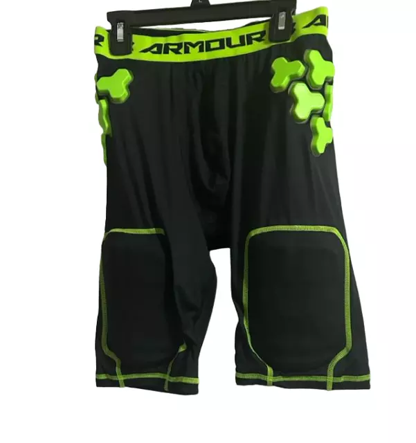 Under armour Bambino XL Calcio 5-pad Compressione Pantaloni, Nero Verde, Ragazzi