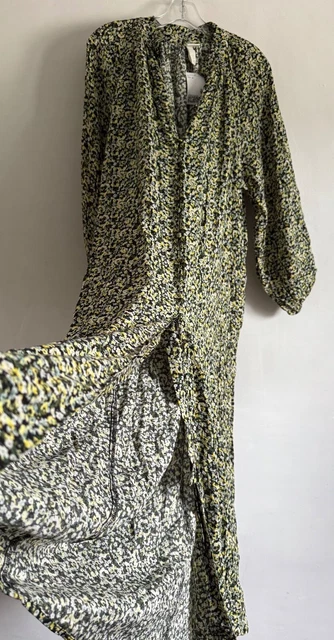 Bnwt Hm Green Multicoloured Long Sleeve Floral Print Midi  Dress Size:m