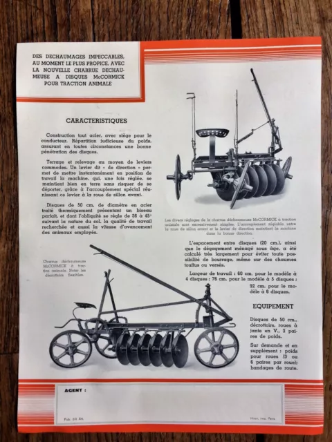 "Mc Cormick",Charrue Déchaumeuse A Disque,Années 30,Hiron,Rouge,Machine Agricole