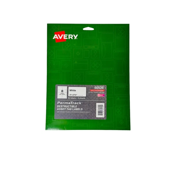 Avery PermaTrack Destructible Asset Tag Labels 2" x 3 3/4" White 64 Labels