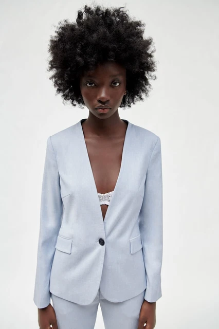 Skies are on sale blue collarless blazer