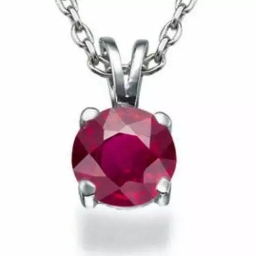 1 Ct Round Cut Simulated Ruby Solitaire Pendant W/18" 14k White Gold Plated