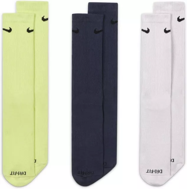 Nike Everyday Plus Lightweight Crew Socks-Volt/Navy/Lilac 3-Pack Size: L 8-12