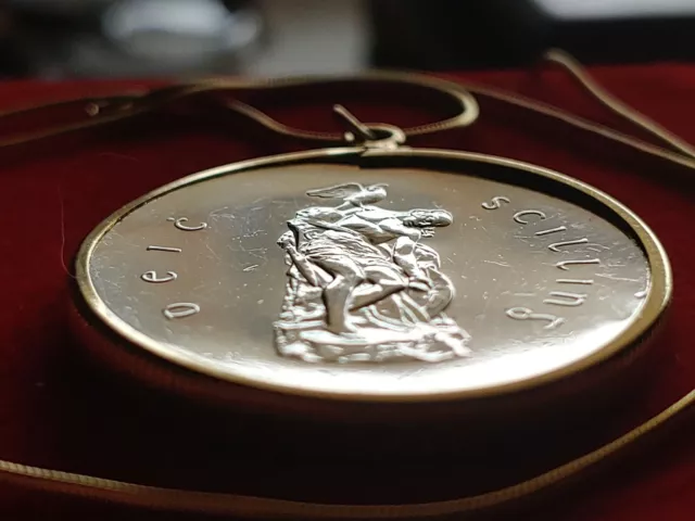 1966 Silver IRISH Cu Cuchulaine Coin Pendant on a 24"" Gold Filled Snake Chain