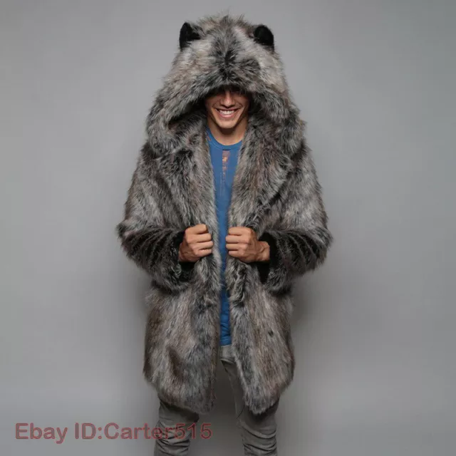 Winter Hooded Warm Men's Faux Mink Fur Coat Jacket Parka Outwear Thick Overcoat