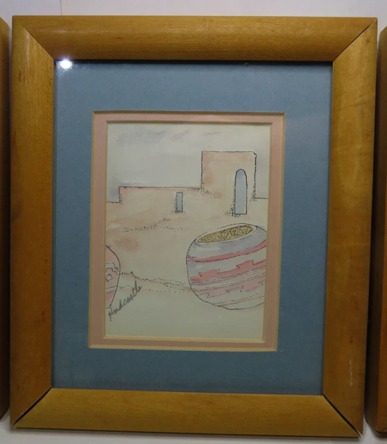 Set of Three (3) Framed Hardcastle Watercolors Southwestern Art Signed 7.5"x6.5"