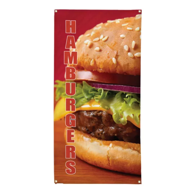 Vertical Vinyl Banner Multiple Sizes Hamburgers Food and Drink Outdoor