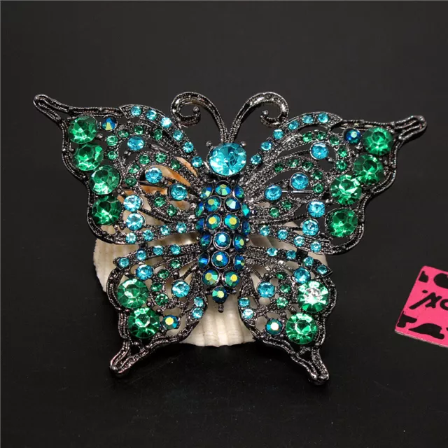 New Holiday gifts  Blue Rhinestone Bling Butterfly Charm Women Brooch Pin Gift