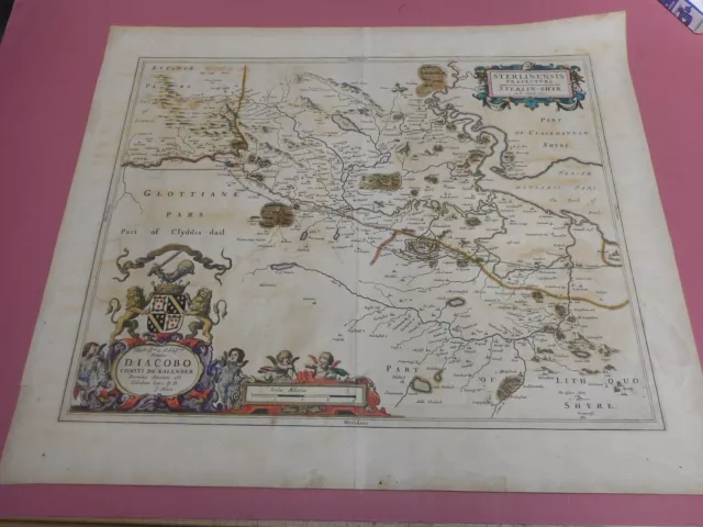 100% Original Large Sterlingshire Map By J Blaeu/Pont  C1646 Hand Coloured
