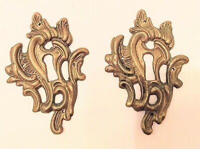 Vintage French Provincial Solid Brass Key Hole Plate Cover Rococo Style Lot Of 2