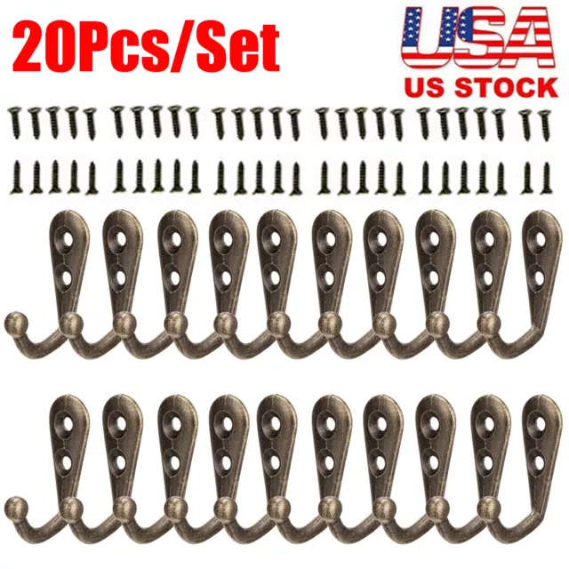 Wall Mounted Hook Single Robe Coat Holder Key Hanger w/40 Pieces Screws 20-Pack