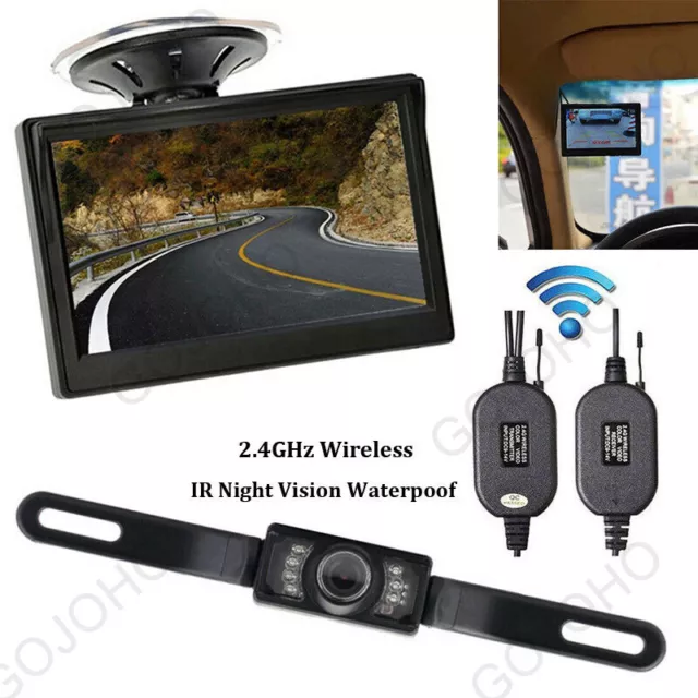 5" Monitor Wireless Reverse Camera Backup Night Vision Kit Car Rear View System