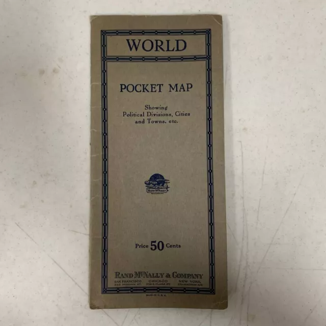 Color WORLD Pocket Map, Rand McNally & Co., Late/Mid 1920s, Vintage