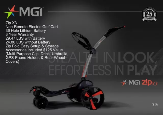 MGI Zip X3 Electric Golf Cart - 36 Hole Lithium Battery, Color: Titanium Gray 3