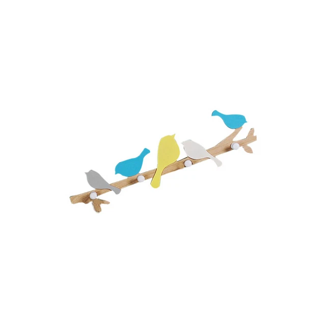 Sturdy Wall Mounted Hooks Coat Shelf Home Decor Creative Birds Design