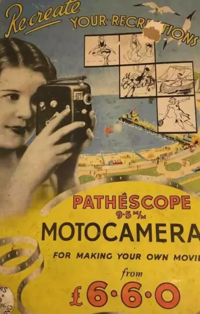 Vintage Original Pathescope Motorkameras Werbetafel 1930er Jahre