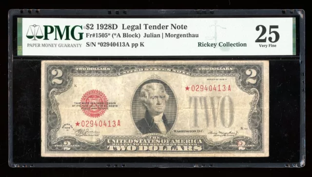 DBR 1928-D $2 Legal STAR  Fr. 1505* PMG 25 Serial *02940413A